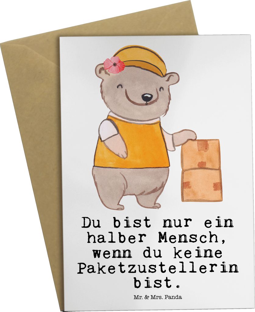 Mr. & Mrs. Panda valentinstagskarte Paketzustellerin Herz - Weiß - Geschenk, weihnachtskarten, einladungskarten, osterkarte, Spruch, Paketbotin, W...