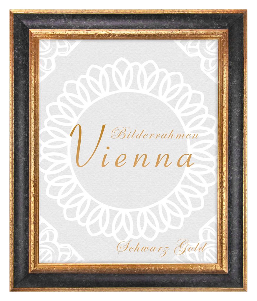 Bilderrahmen Vienna - 21x29,7 cm (DIN A4), Schwarz Gold Nachbildung, 1 mm Kunstglas entspiegelt