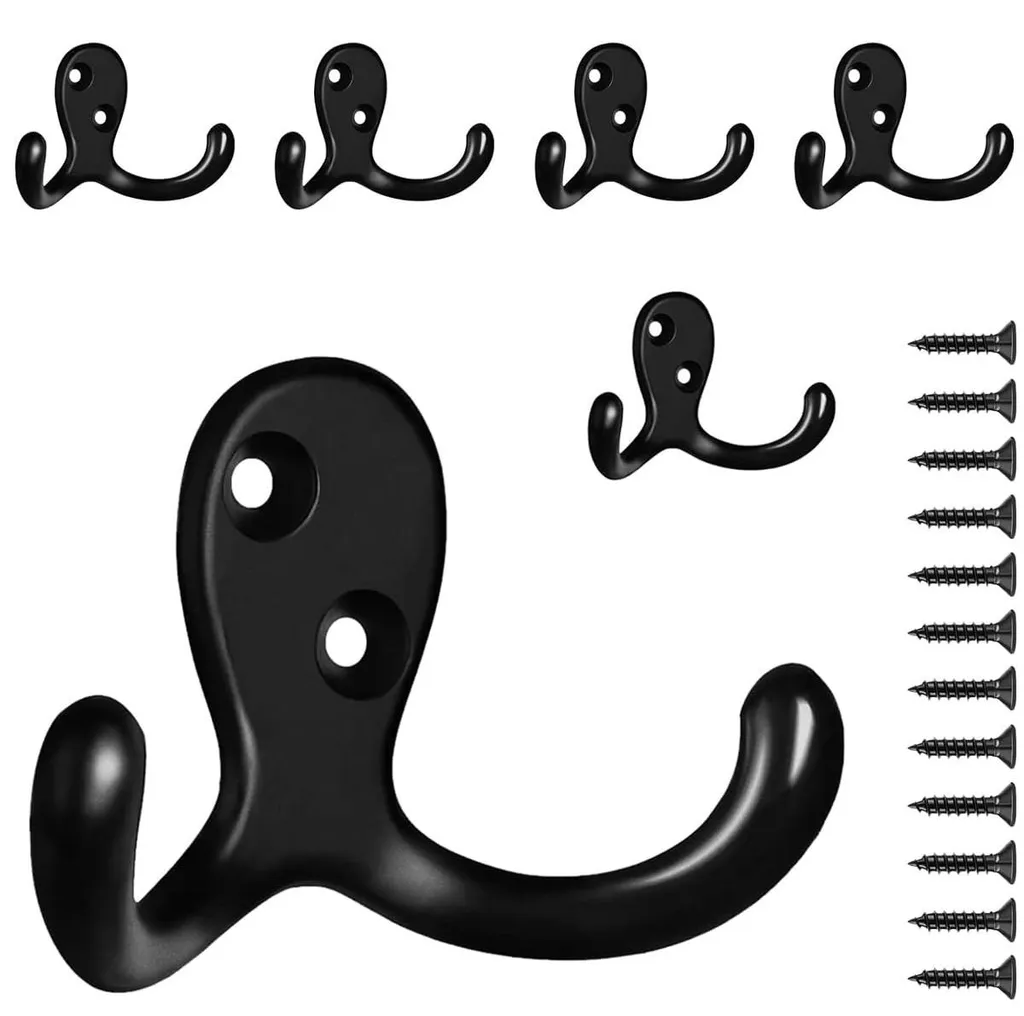 Patère murale double en métal pour vestiaire et entrée - Set de 6