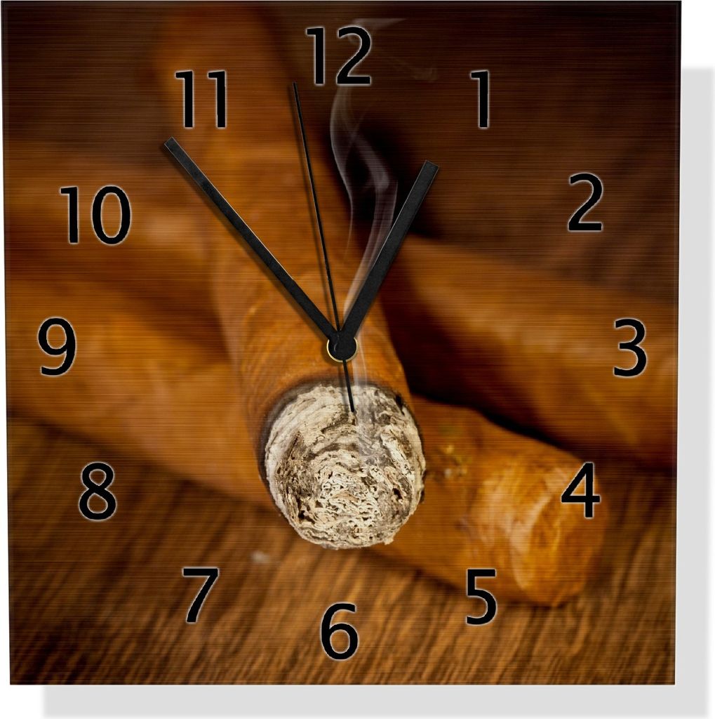 Wallario Design Wanduhr Zigarre am Abend aus Aluverbund, Größe 30 x 30 cm