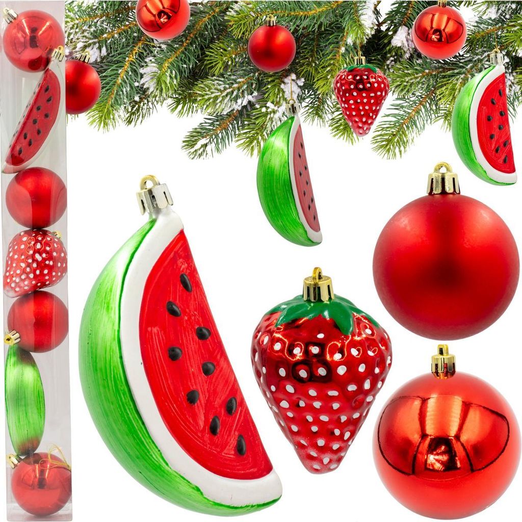 Set mit 7 Stück dekorativen Christbaumkugeln Erdbeere Produktbild 