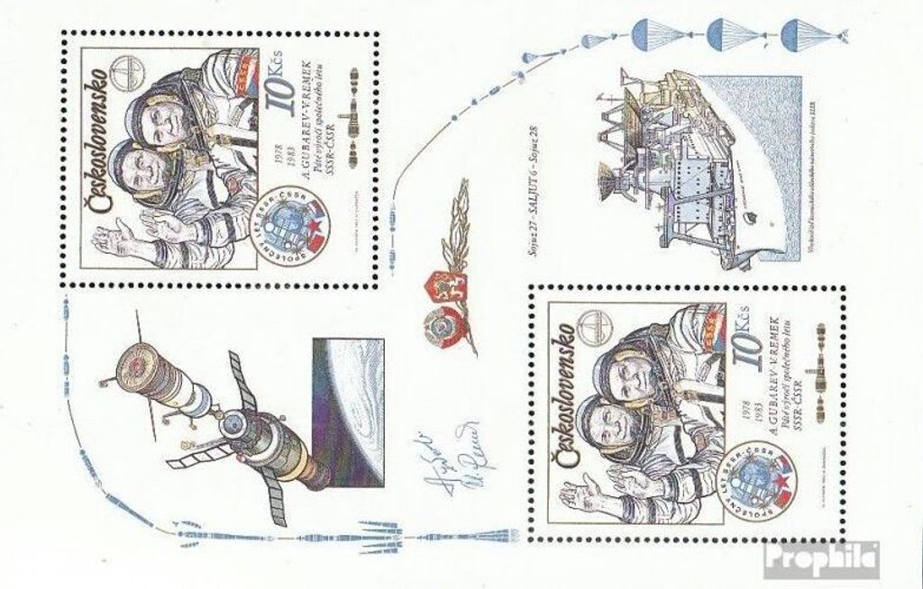Briefmarken Tschechoslowakei 1983 Mi Block53 (kompl.Ausg.) postfrisch Weltraumflug UdSSR-CSSR