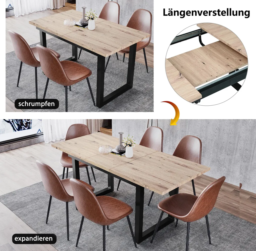 Table rectangulaire extensible 140/180cm plateau chêne noir robuste - 6