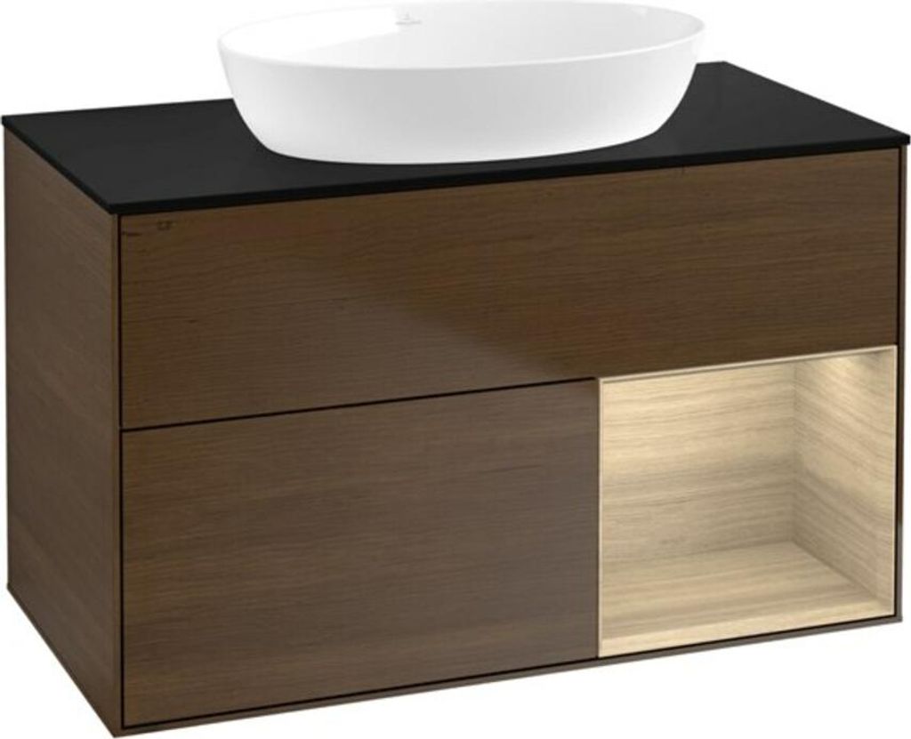 V&B Waschtischunterschrank Wandbeleuchtung Finion 100, Abd.-Pl. bla m, Reg Oa ven, wal ven
