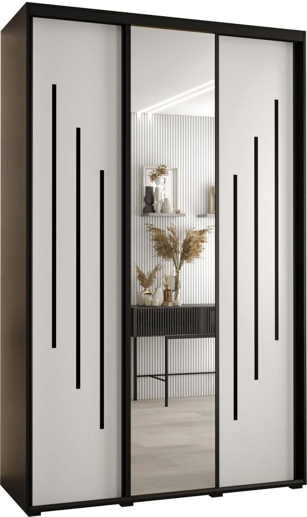 MEBLE KRYSPOL Davos 9 Schrank, drei Türen - 235,2x150x45 cm - Schwarz Weiß Schwarz