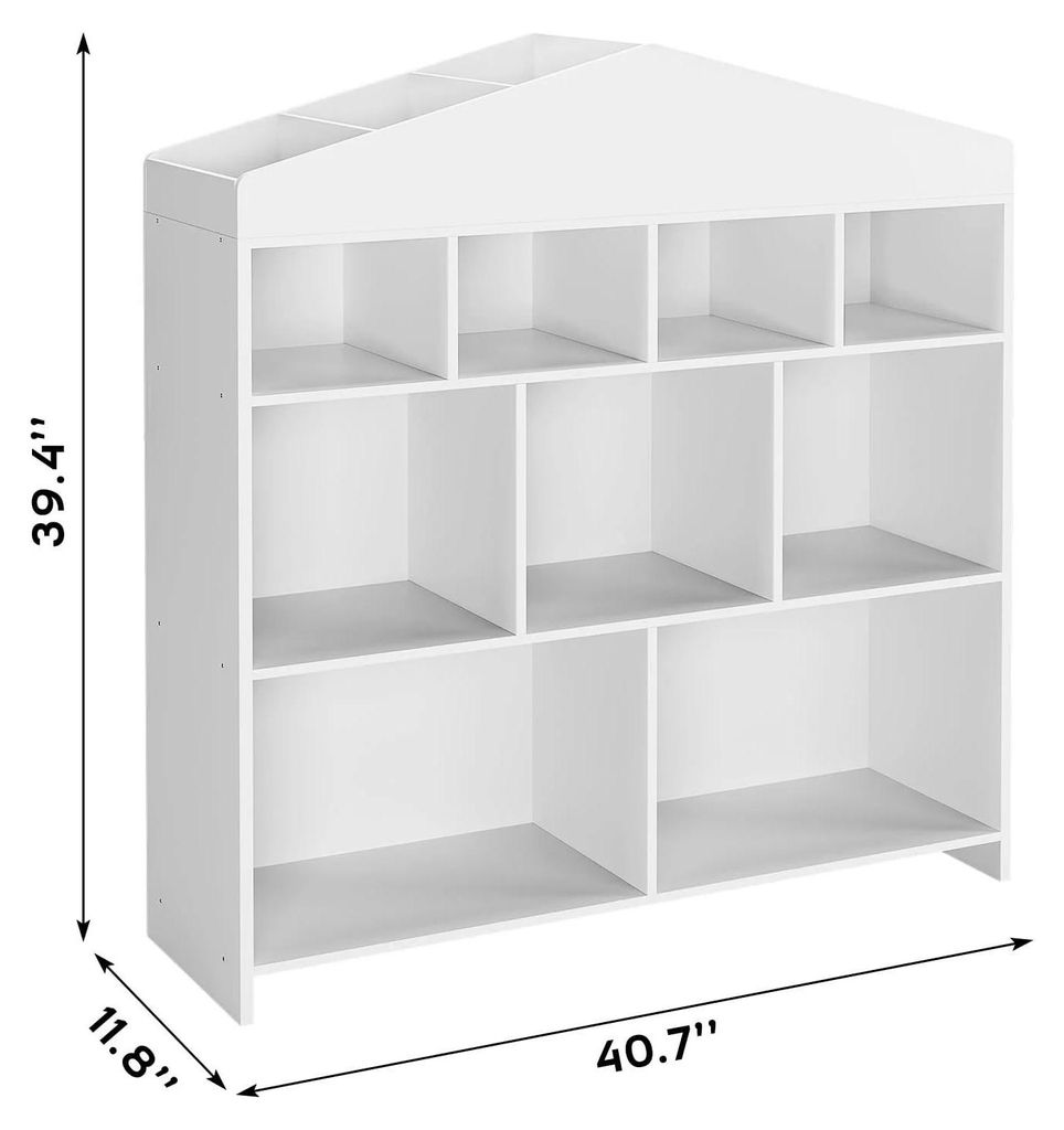 Spielzeugaufbewahrung Kinder - Bücherregal mit 9 Fächern - Puppenhaus-Design - Holz - Freistehend - Für Spielzimmer & Kinderzimmer - Weiß