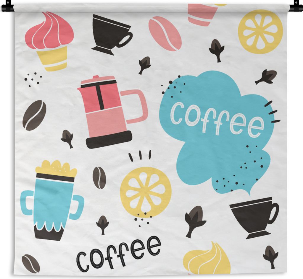 MuchoWow Wandteppich Wandbehang Patronen - Kaffeebohnen - Eiscreme 60x60 cm Tapisserie Dekoration Wandtuch - Dekorationen - Wand Decke