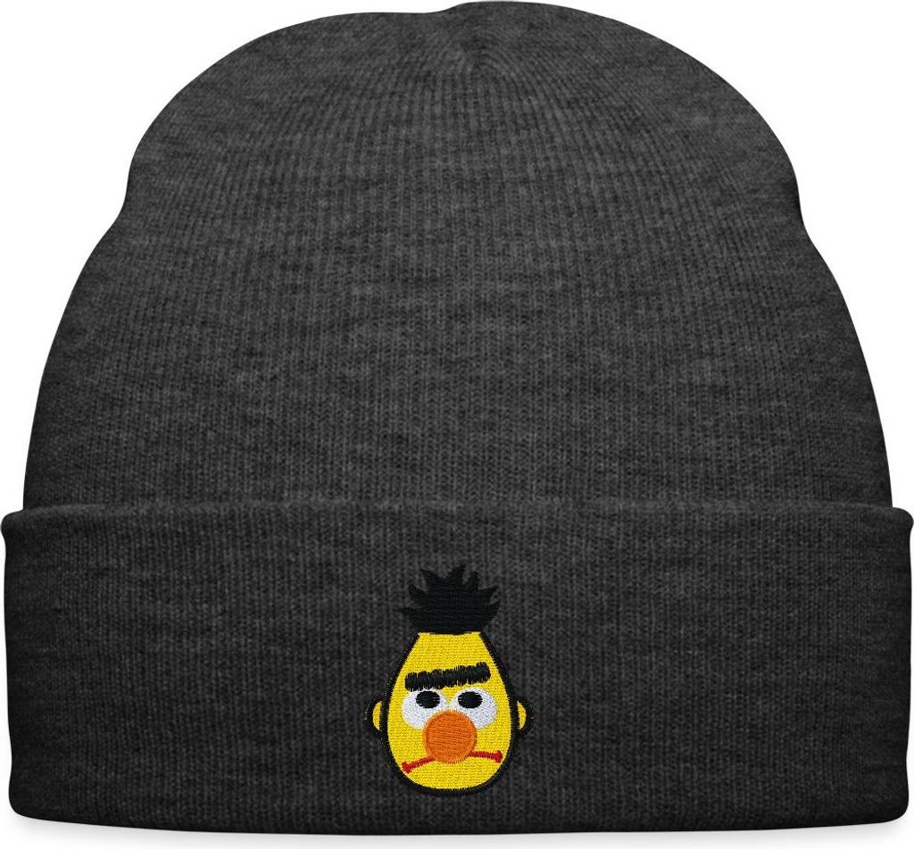 Spreadshirt Sesamstraße Bert Als Stickmotiv Bestickte Wintermütze, One size, Asphalt