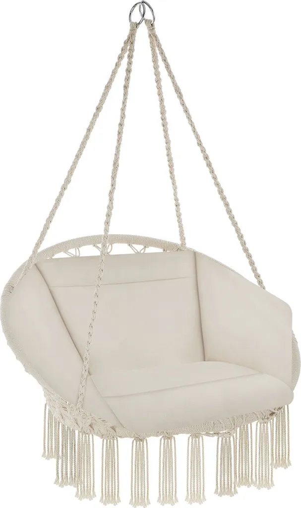 Fauteuil suspendu GRAZIA beige avec support en acier - Design bohème