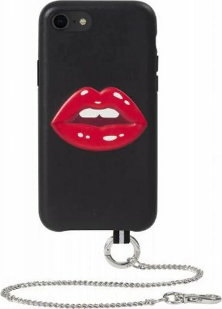 Anti-chute : Coque cuir iPhone 7/8/SE Bastille Bouche avec chaîne argent