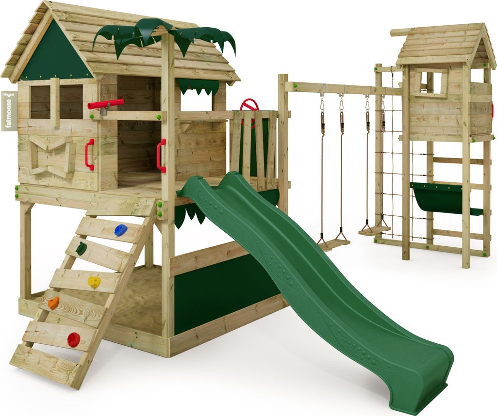 Fatmoose Spielturm Klettergerüst TikaTaka mit Turmanbau – grün