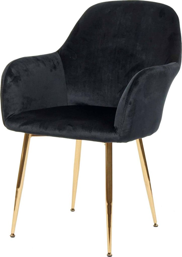 Esszimmerstuhl HWC-F18, Stuhl Küchenstuhl, Retro Design Samt schwarz, goldene Beine