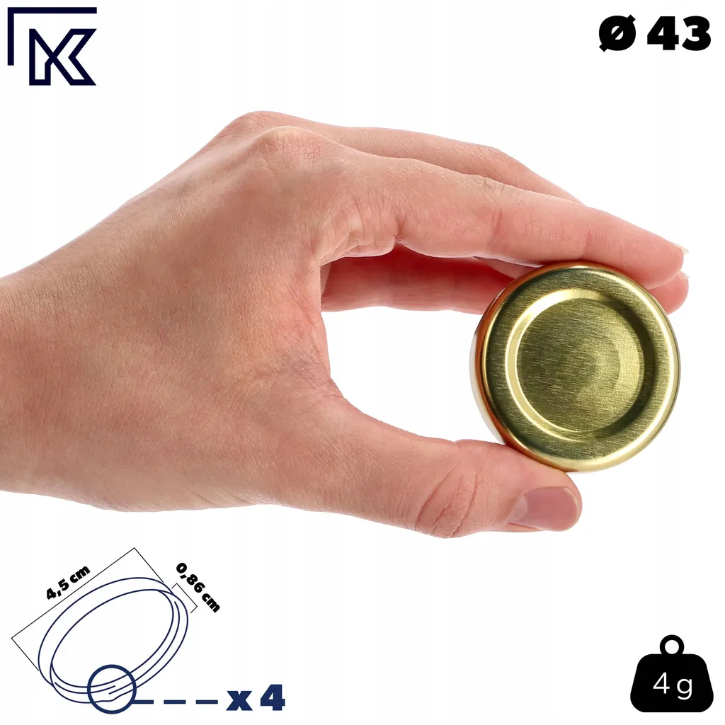 Stock 100 Coperchi Metallo 43mm KADAX Falla Oro per Uso Alimentare - 3