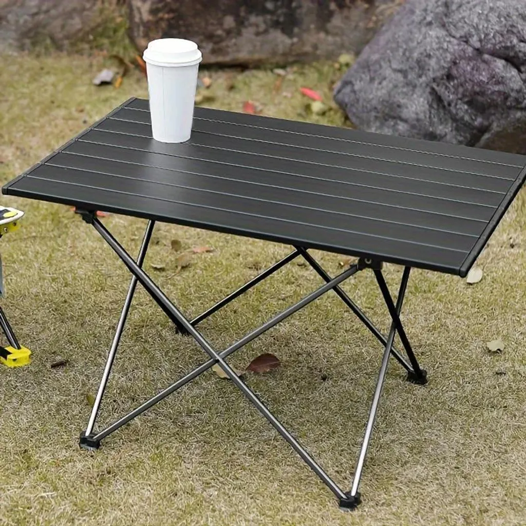Table de camping rectangulaire pliante en métal noir - Format petite taille