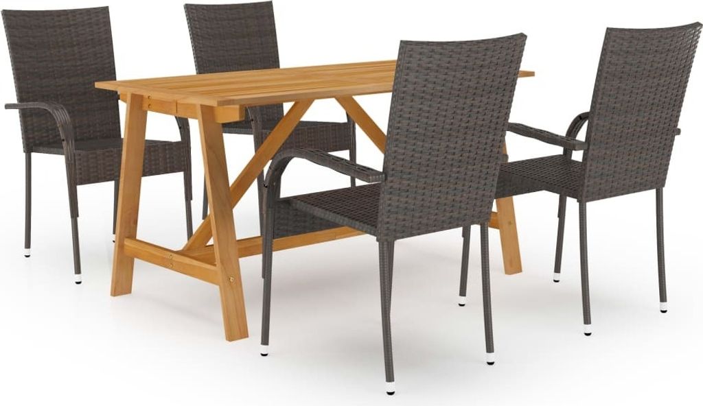 Gartenmöbel-Set 5-tlg. Akazien-Massivholz & PE Rattan Braun 4 Personen Tisch 140x70x73,5cm Stühle 55,5x53,5x95cm