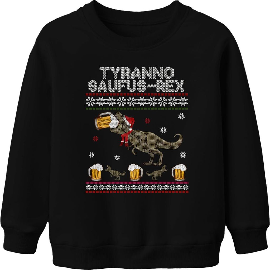 Tyranno Saufus-Rex Ugly Sweater - Weihnachten Xmas Christmas Uni Kinder Pullover, Schwarz, 152