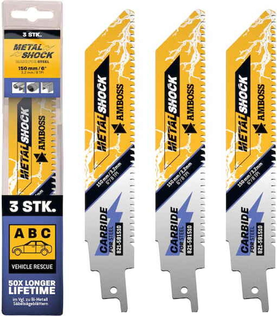 3x Amboss Metal Shock Säbelsägeblatt Länge 150 mm 8 ZpZ