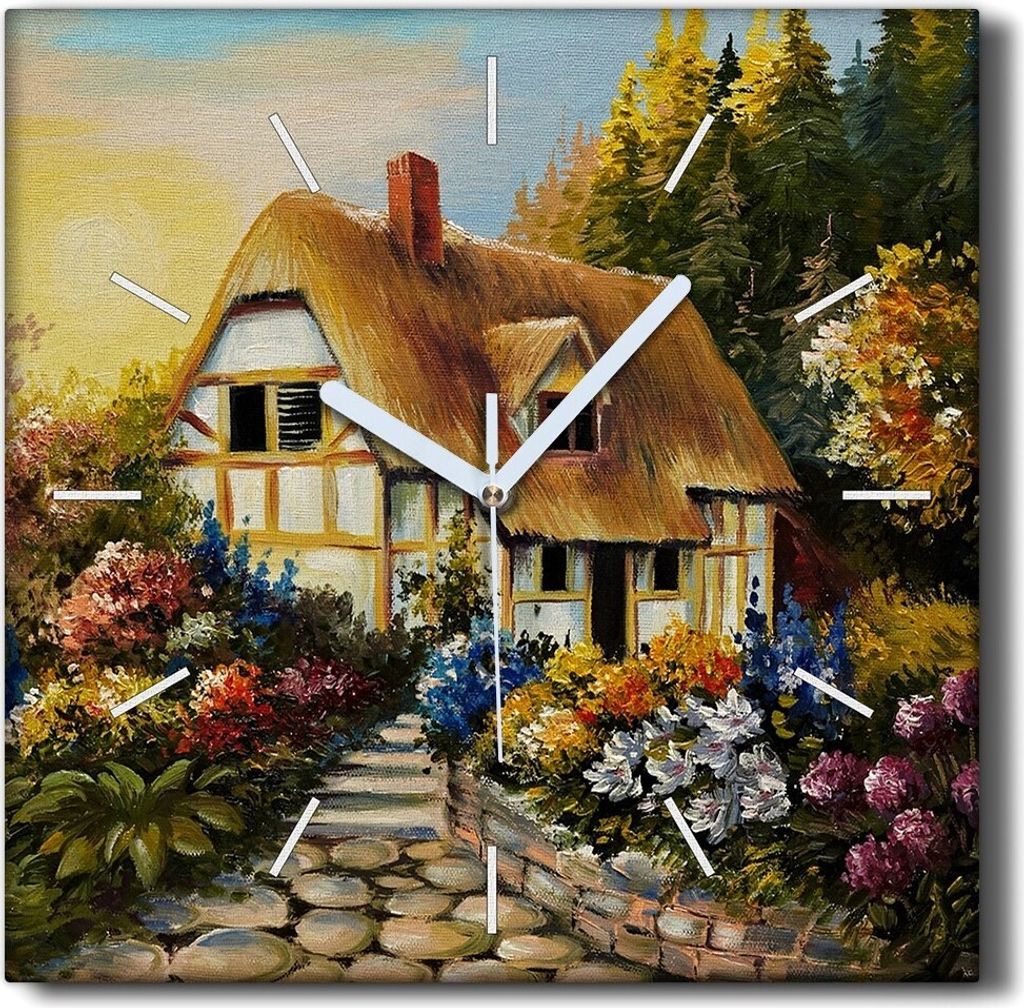 Coloray Hodiny Unikátní 30x30 cm Tiché hodiny Pro obývací pokoj a kuchyň Nástěnné hodiny Plátno Černé ručičky hodin - Květiny baumh...