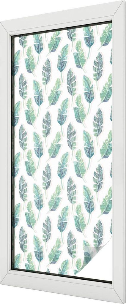 Buntglas Fensterfolie – 116x50 cm – Stained-Glass Design – blickdichte dekorative Sichtschutzfolie – selbstklebend, UV-Schutz – Tropische...