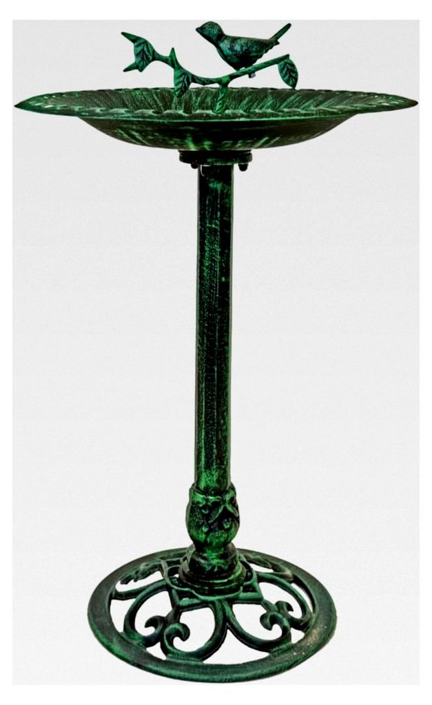 XXL Vogeltränke auf Säule – 81 cm hoch – Antik-Design aus rostfreiem Aluminiumguss – Vogelbad & Tränke für Garten & Terrasse – Patina-G...