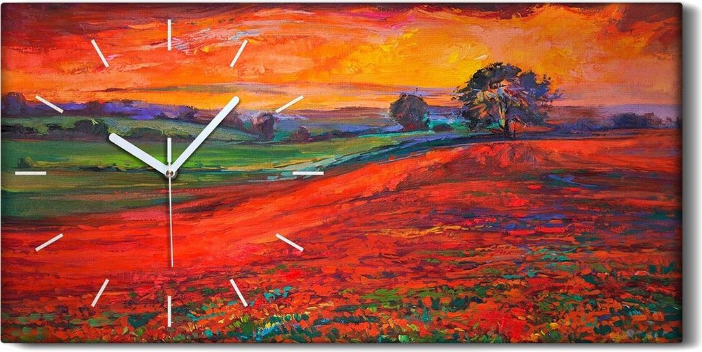 Wanduhr Bürouhr Leinwand Bild 60x30 Gemälde Wiese Blumen Baum Himmel Kunst - weiße Hände