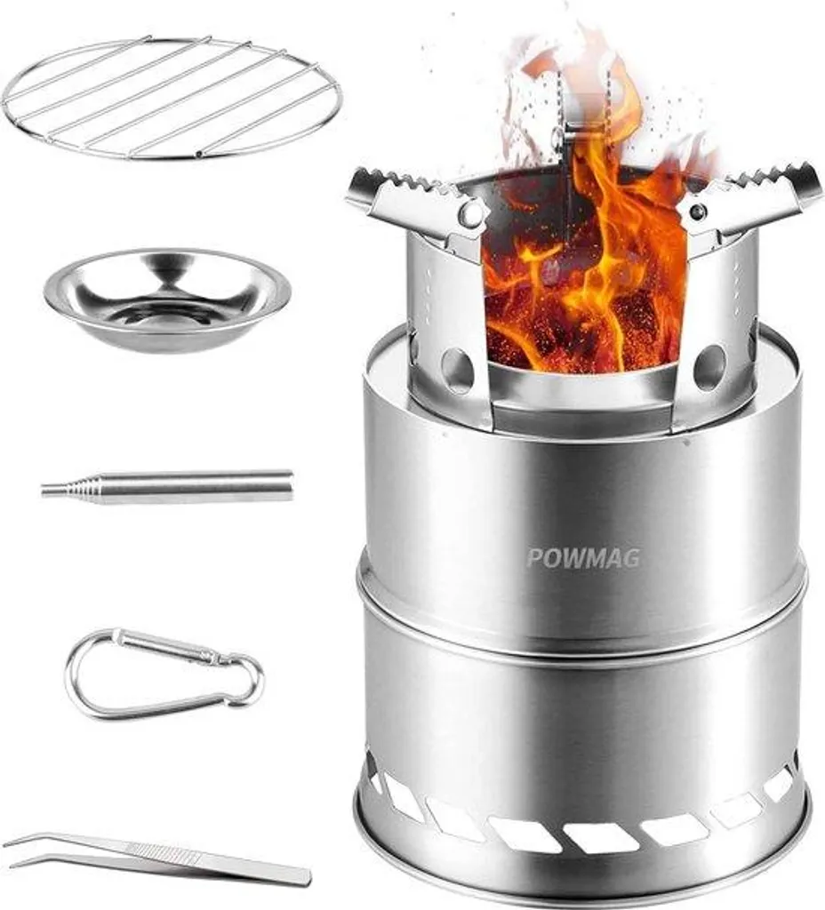 Réchaud à bois résistant au vent en inox pliable pour cuisson nomade