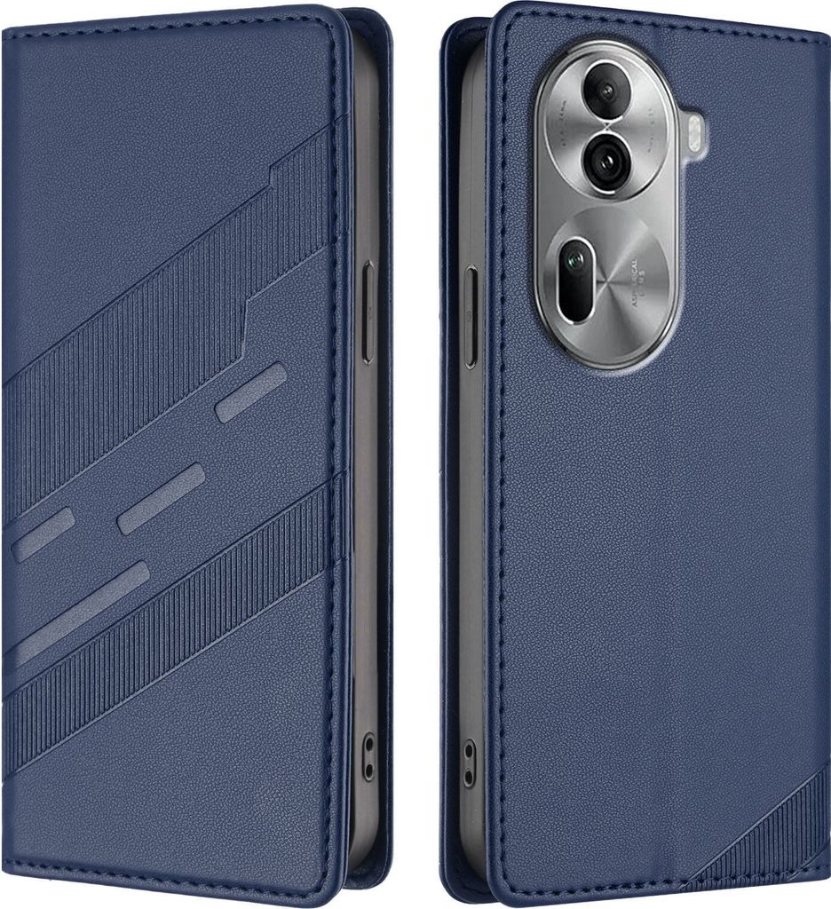 Hülle für Oppo Reno11 Pro 5G, Kunstleder Brieftaschen Handyhülle mit Kartenfach und Standfunktion Blau