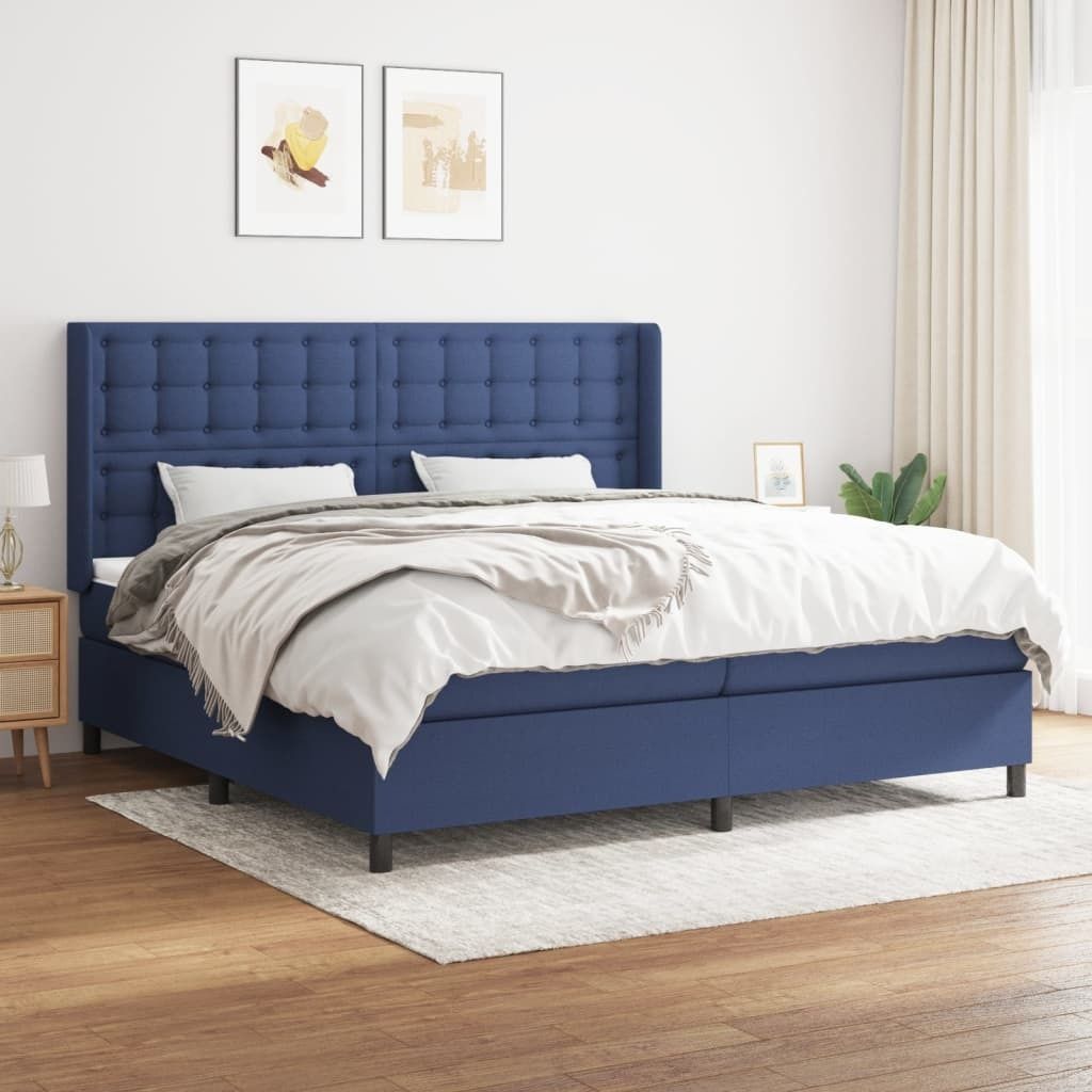 Cloris Designermöbel Boxspringbett mit Matratze Blau 200x200 cm Stoff 2024 Neu