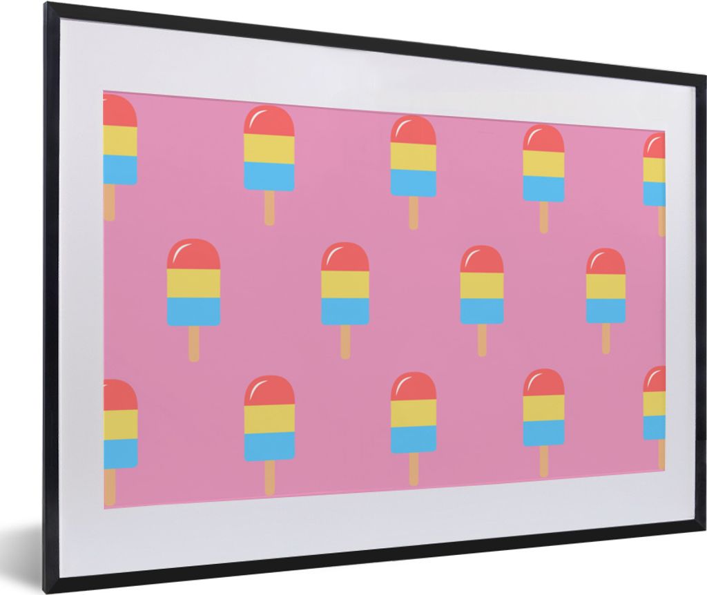 MuchoWow MuchoWow Gerahmtes Poster Eis - Muster - Rosa 60x40 cm - Poster mit zchwarzem Bilderrahmen - Schlafzimmer - Plakat in Rahmen - Drucken