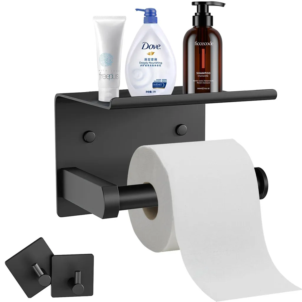 Porte-papier WC sans perçage noir : fini les trous avec ce support inox