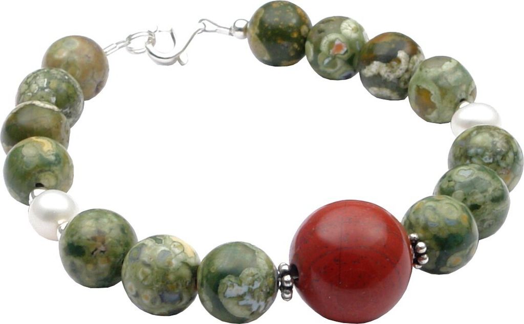 Armband Armschmuck aus Rhyolith Rot-Jaspis Perlen 925 Produktbild 