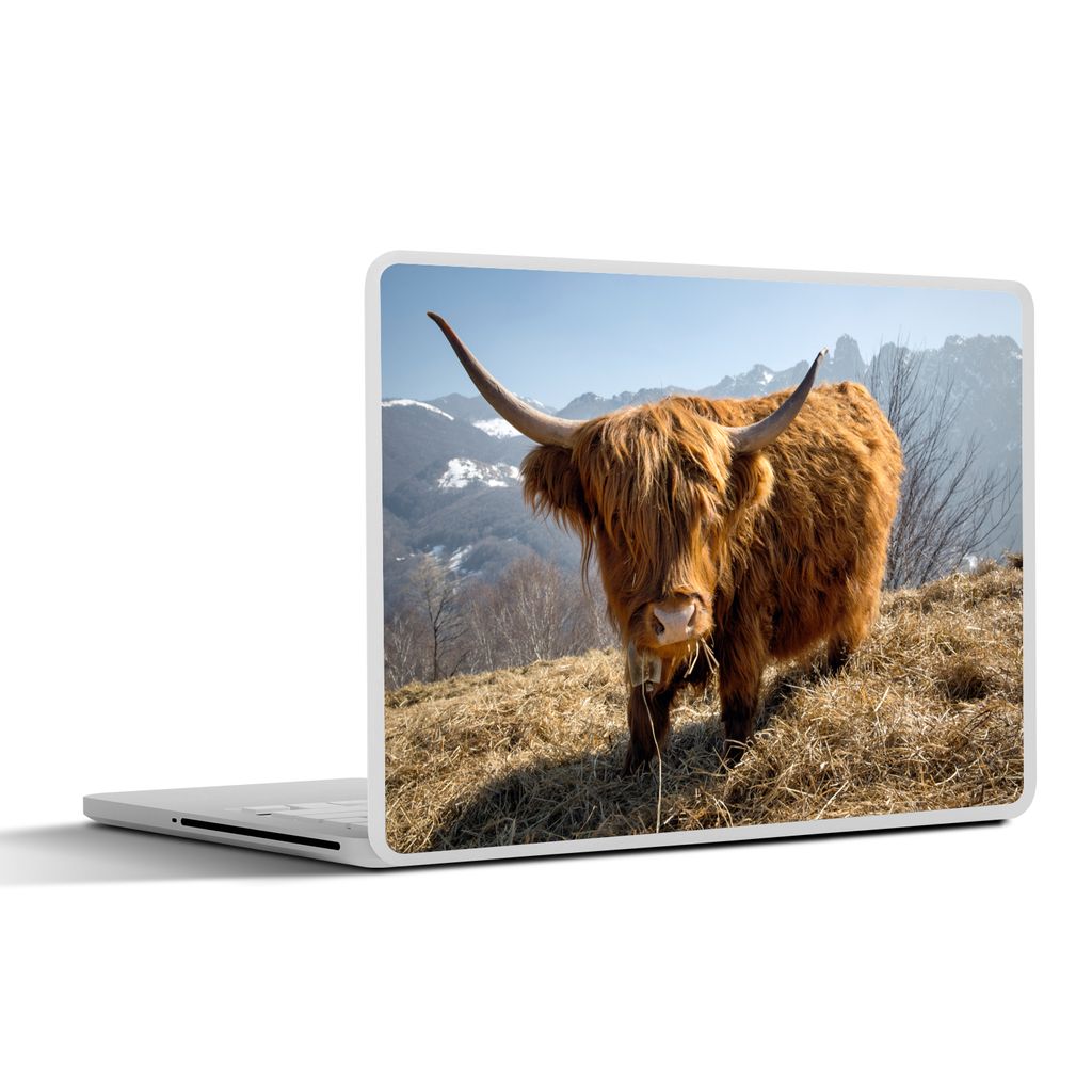 MuchoWow Laptop Aufkleber Sticker Cover Schottischer Highlander - Berg - Schnee 31x22.5 cm - Laptop-Deko
