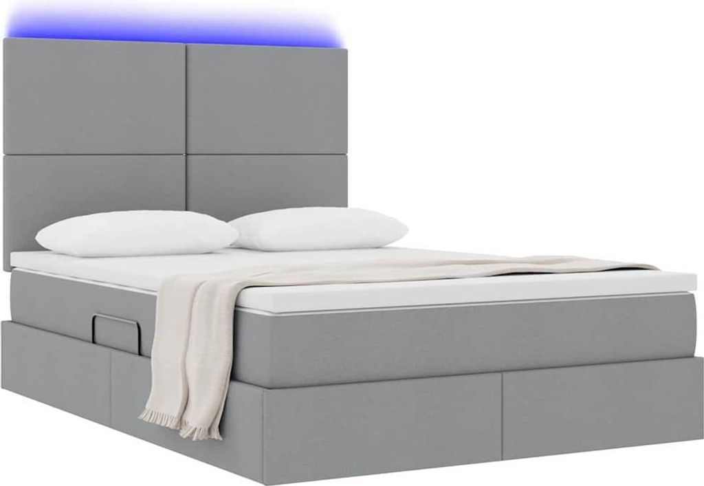 “2026 Modern“ Bett mit Stauraum und LED Hellgrau 140 x 190cm Polyester - Designermöbel 395206 - Klassische BettenJugendbett Tagesbett