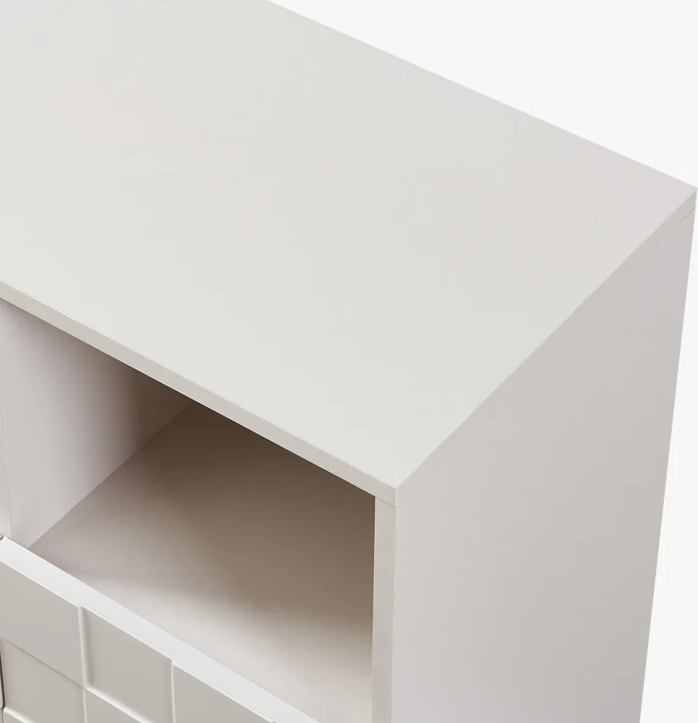 Petit buffet haut de rangement beige 2 portes avec façade texturée 3D - 9