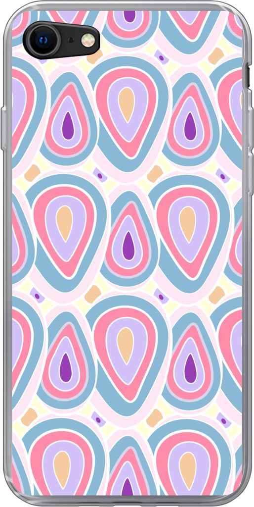 MuchoWow Handyhülle Schutzhülle Hülle für Telefoonhoesje iPhone 8 Muster - Achat - Retro - Lila Silikon Softcase Handy Hülle - Schutzhaube
