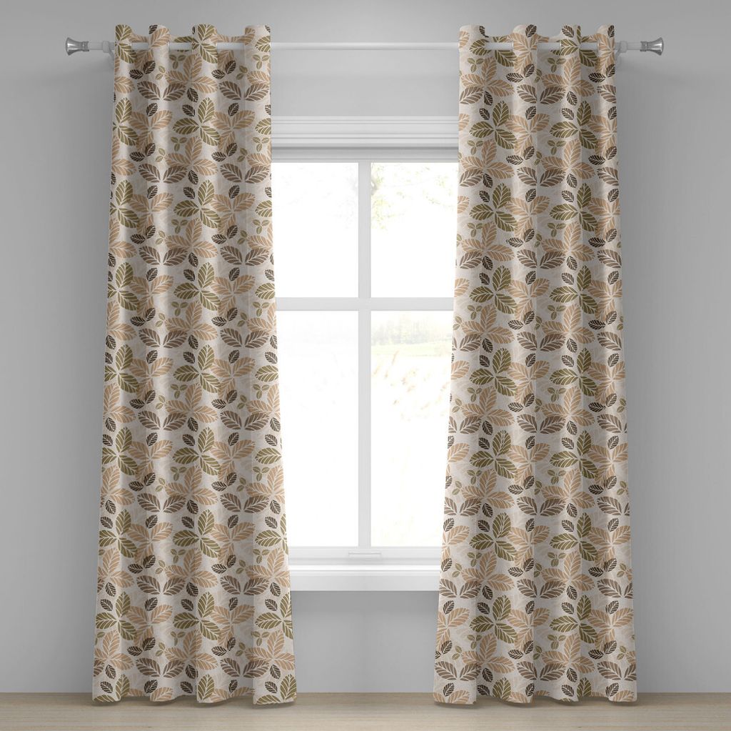ABAKUHAUS Blatt Ösenvorhang, Abstrakte Muster-Blatt-mit Blumenschattenbilder in den Retro- Farbgartenpflanzen, Dekorative 2-Panel-Fenstervorhänge...
