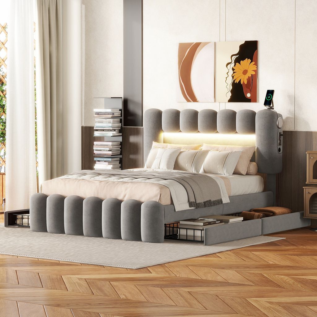 Letto imbottito Flieks 140x200cm con altoparlante USB e Immagine del prodotto 