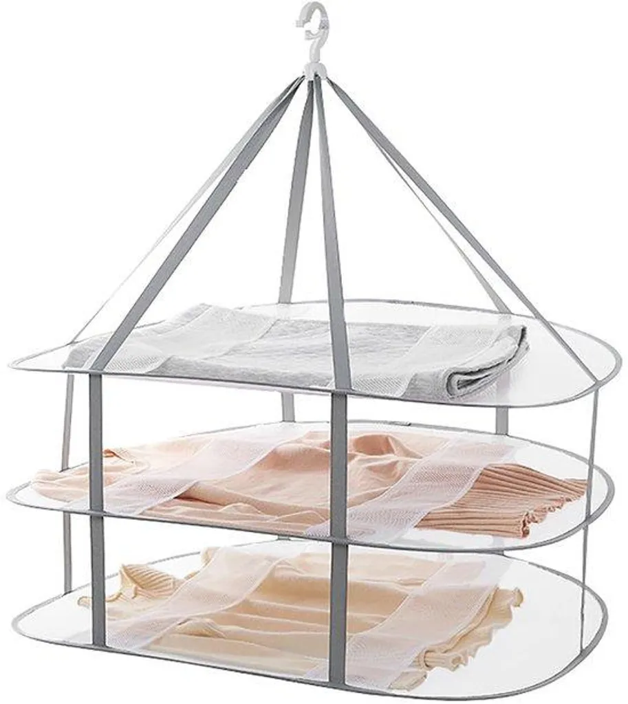 Séchoir pliable 3 niveaux en gaze respirante pour jouets et vêtements