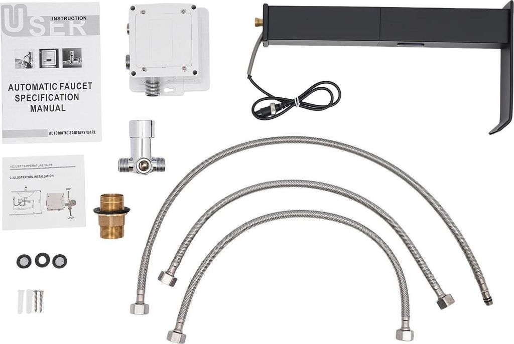 Berührungslose Sensor-Armatur, Typ 2, Wasserfall-Auslauf, verstellbares Temperaturventil, schwarzes Finish, für Küche und Bad