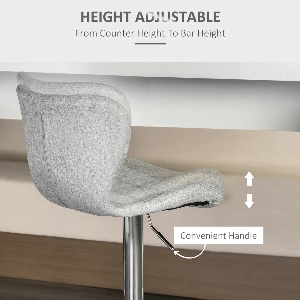 Tabouret de Bar Confortable en Lin Gris : Lot de 2 Sièges Ergonomiques