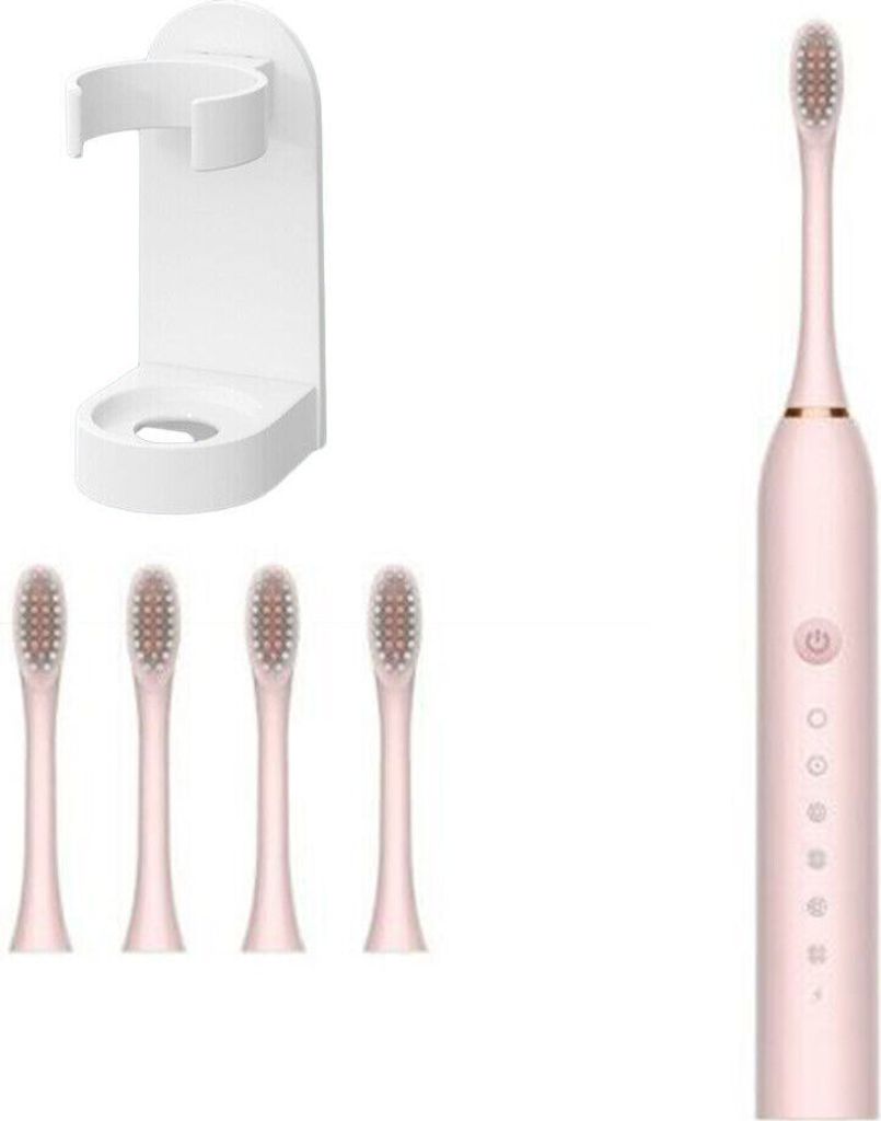 Elektrische Zahnbürste Sonic wiederaufladbar 5 Modi Kinder Erwachsene Bürste 4 Köpfe USB(Rosa)