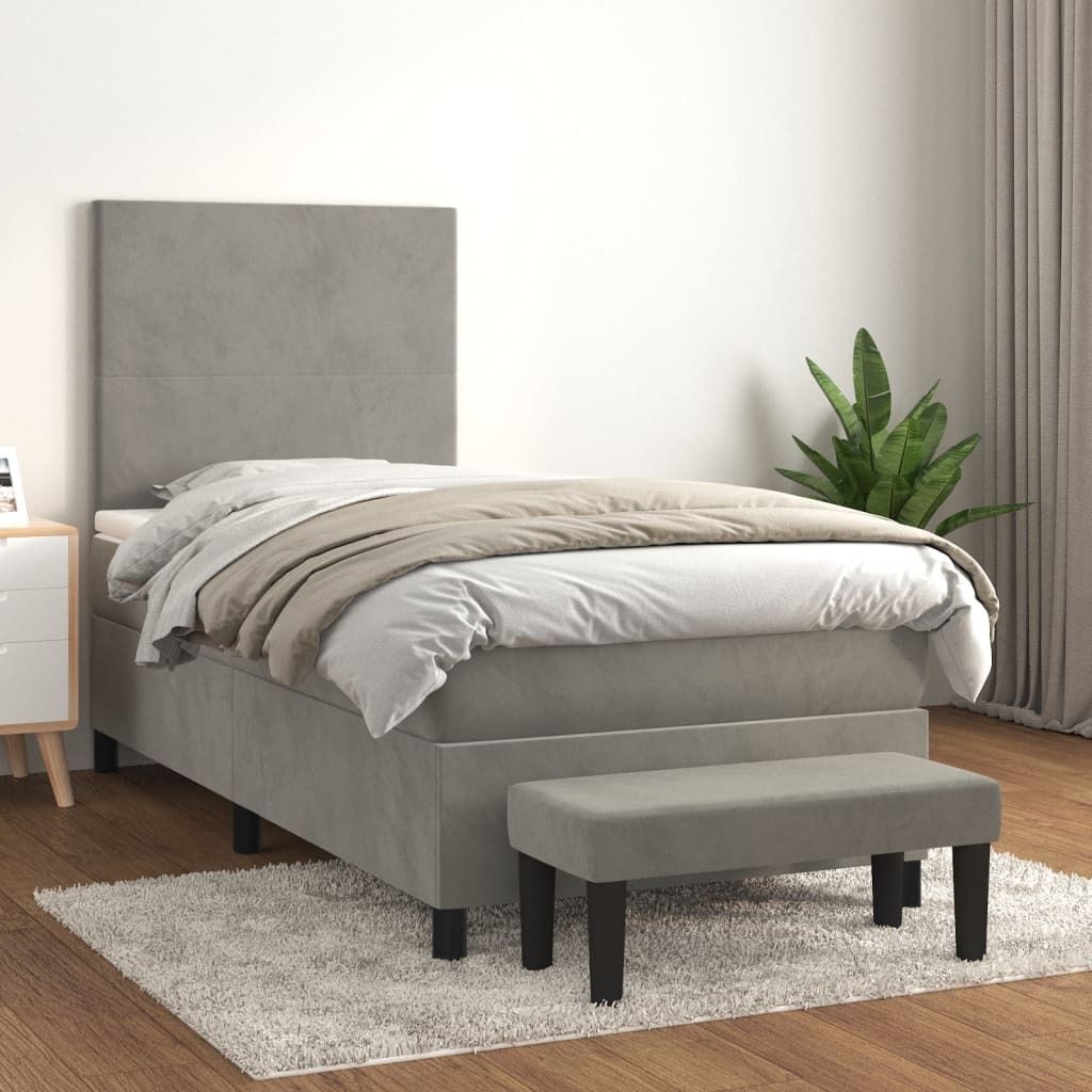 Möbel Boxspringbett mit Matratze Hellgrau 80x200 cm Samt - Klassische Betten 3137689