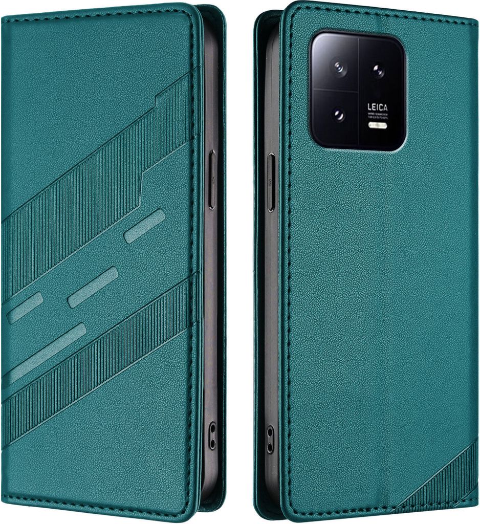 Hülle für Xiaomi 13, Kunstleder Brieftaschen Handyhülle mit Kartenfach und Standfunktion Grün