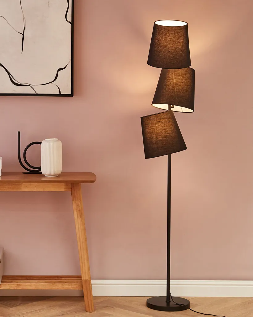 Grand luminaire de lecture noir 164 cm - Lampe sur pied 3 feux de salon