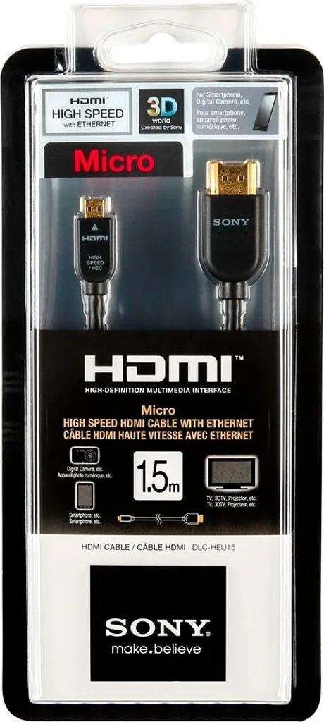 Câble vidéo Micro-HDMI Sony DLC-HEU15 haute vitesse avec fiches dorées