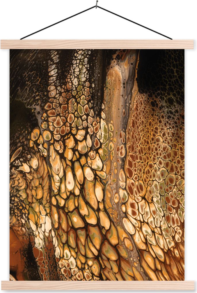 MuchoWow Textilposter Acrylfarbe - Braun - Abstrakt 40x53 cm mit holzfarbenen Rahmen - Schlafzimmer