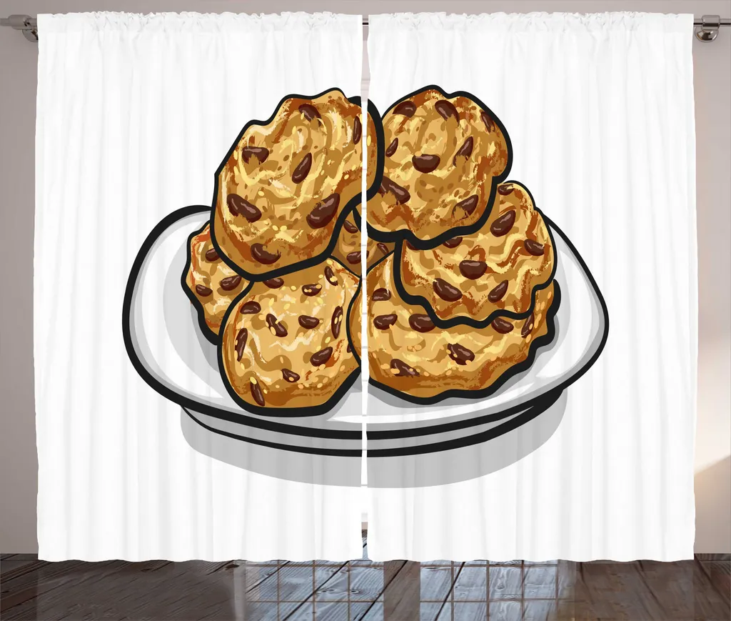 Rideau à boucles et crochets au motif biscuits rustiques ambre-brun