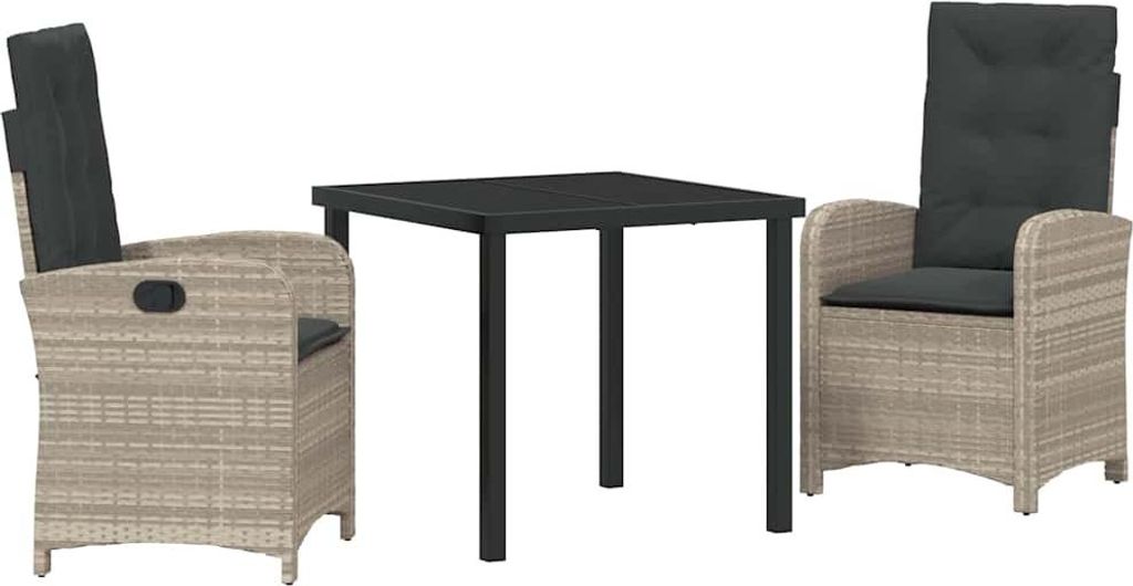 Garten Essgruppe mit Kissen 3 pcs Hellgrau Poly-Rattan
