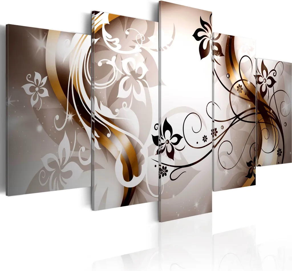 Quadro Moderno 5 Pezzi 100x50 Fiori Astratti - Stampa su Tela TNT