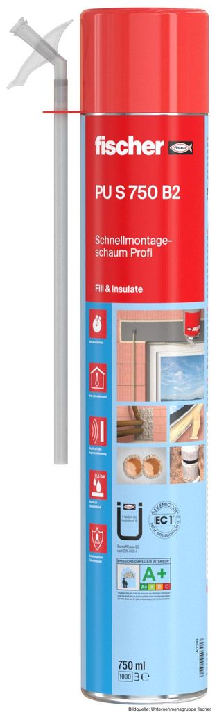 fischer Schnellmontageschaum PolyurethanS, B2-Qualität, 750 Produktbild 